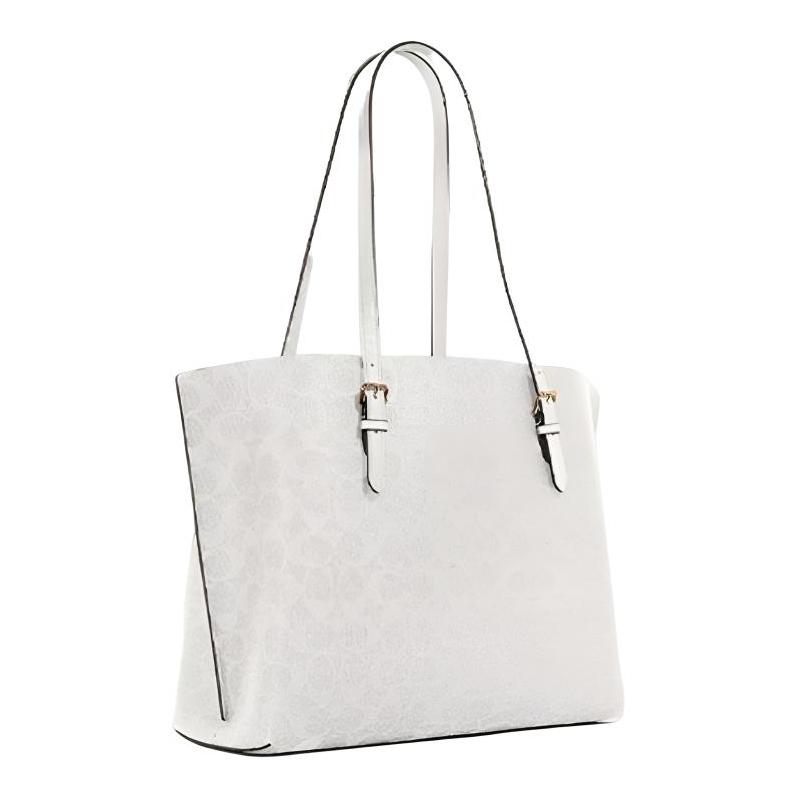 COACH shoulder bag Mollie Metal Logo Signature Logo Embossed Charm Tote Tote Shopping Coated Canvas and Smooth Leather Hand-held 34 Women's White