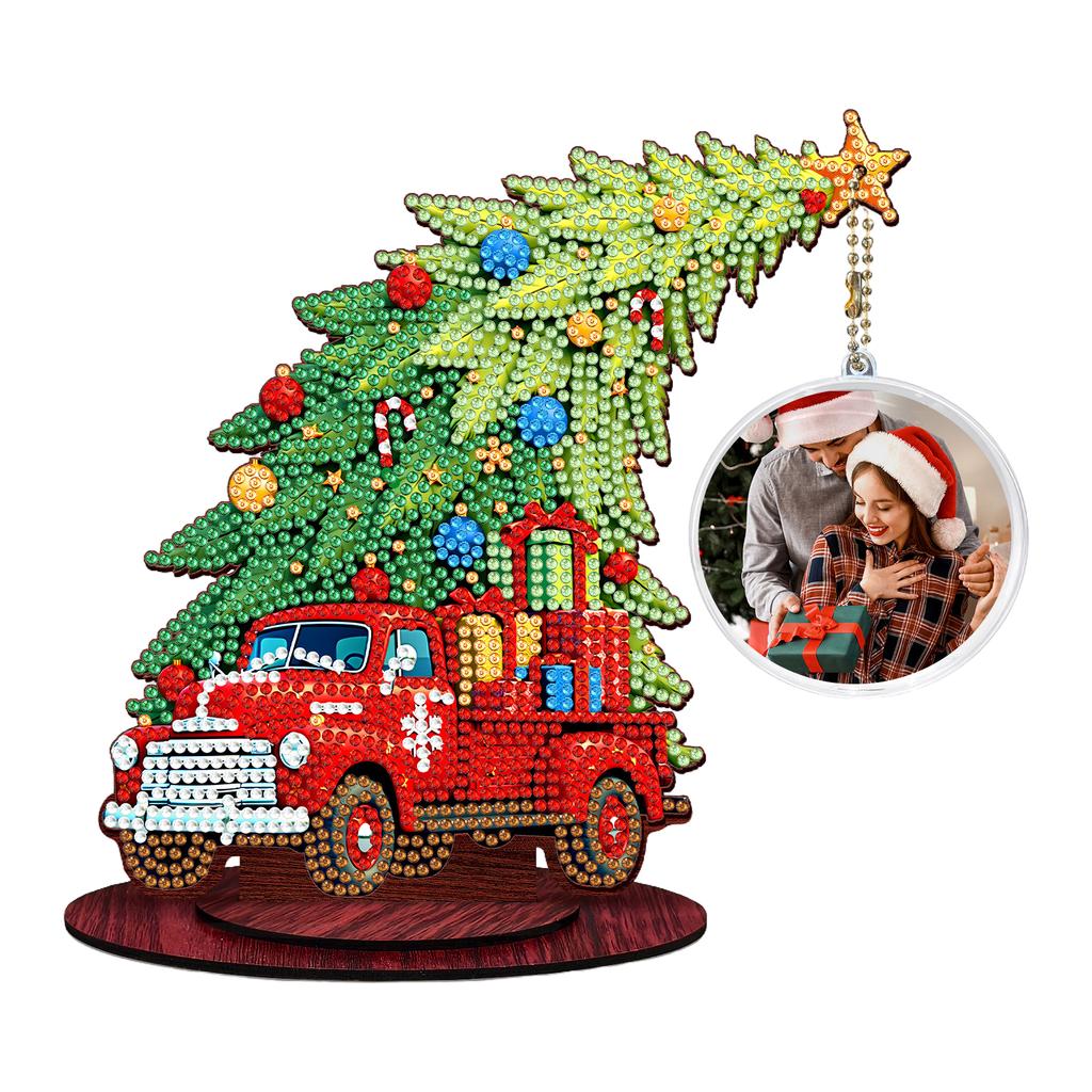 Photo Christmas Tree Table Top Diamond Painting Ornament Kits Wooden 5D DIY Diamond Art Tabletop Decorations Gift for Friends