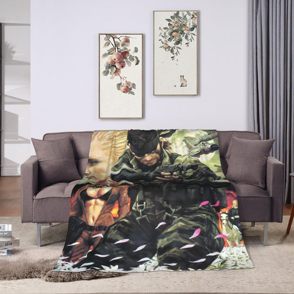 Metal Gear Solid Green Soldier Game Super Soft Blankets Travel Plush Throw Blanket Funny Home Decor Flannel Bedspread Bed Cover