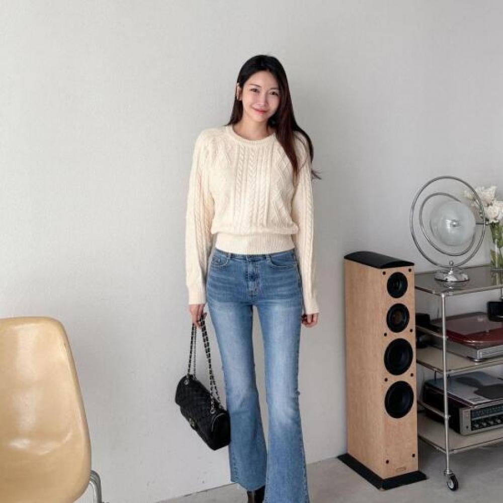 New Arrivals Open Run Women Cable Knit Long Sleeve Sweater