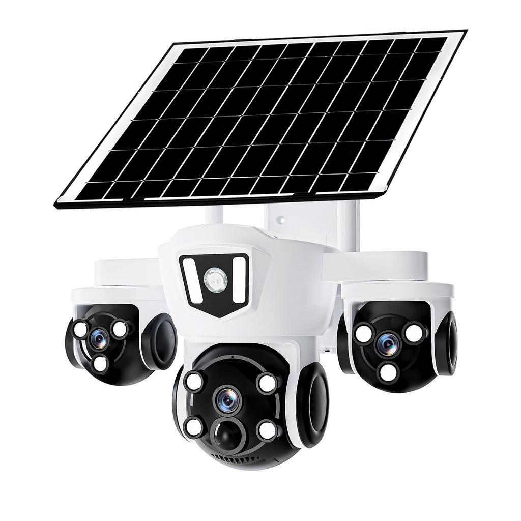 V380 4G Solar Camera with Three-Lens, Three-Axis Gimbal for Home Monitoring - Wireless, Low Power Battery.