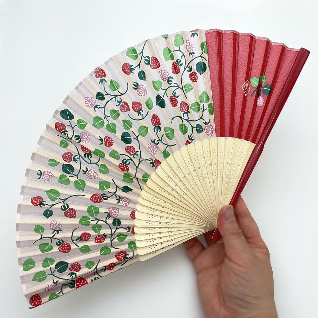 Kyosuke Seidenfächer mit einer Erdbeere von Takehisa Yumeji, ca. 21 cm, Geeignet für Frauen und Ein tolles Souvenir oder japanisches Handwerk Tasche,