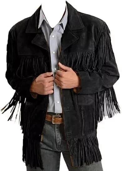 Jacket Motorcycle Biker Handmade New Black Men's Fringed Suede Leather Coat Retro