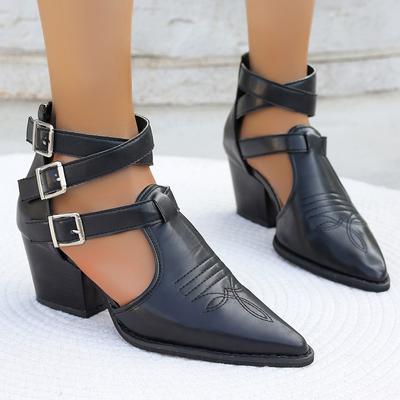 Punk Style Buckle Strap High Heels Sandals Women Pointed Toe Chunky Heeled Gladiator Shoes Woman Ankle Strap Summer Ankle Boots