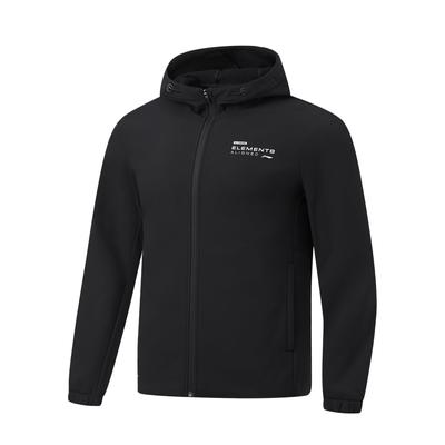 Li-Ning Série Fitness Logo Lettre Imprimé Polaire à Capuche Épais Chaud Veste de Sport Homme Vestes Noir AFDT635-1
