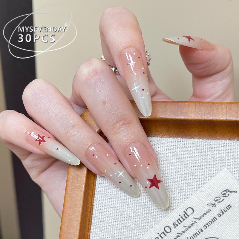 

Douyin Trendy Wearable Star Polka Dot Gradient Handmade False Nails - Sweet & Spicy Style for Cool Girls Full Size (M/S/XS) - 30 pcs/board