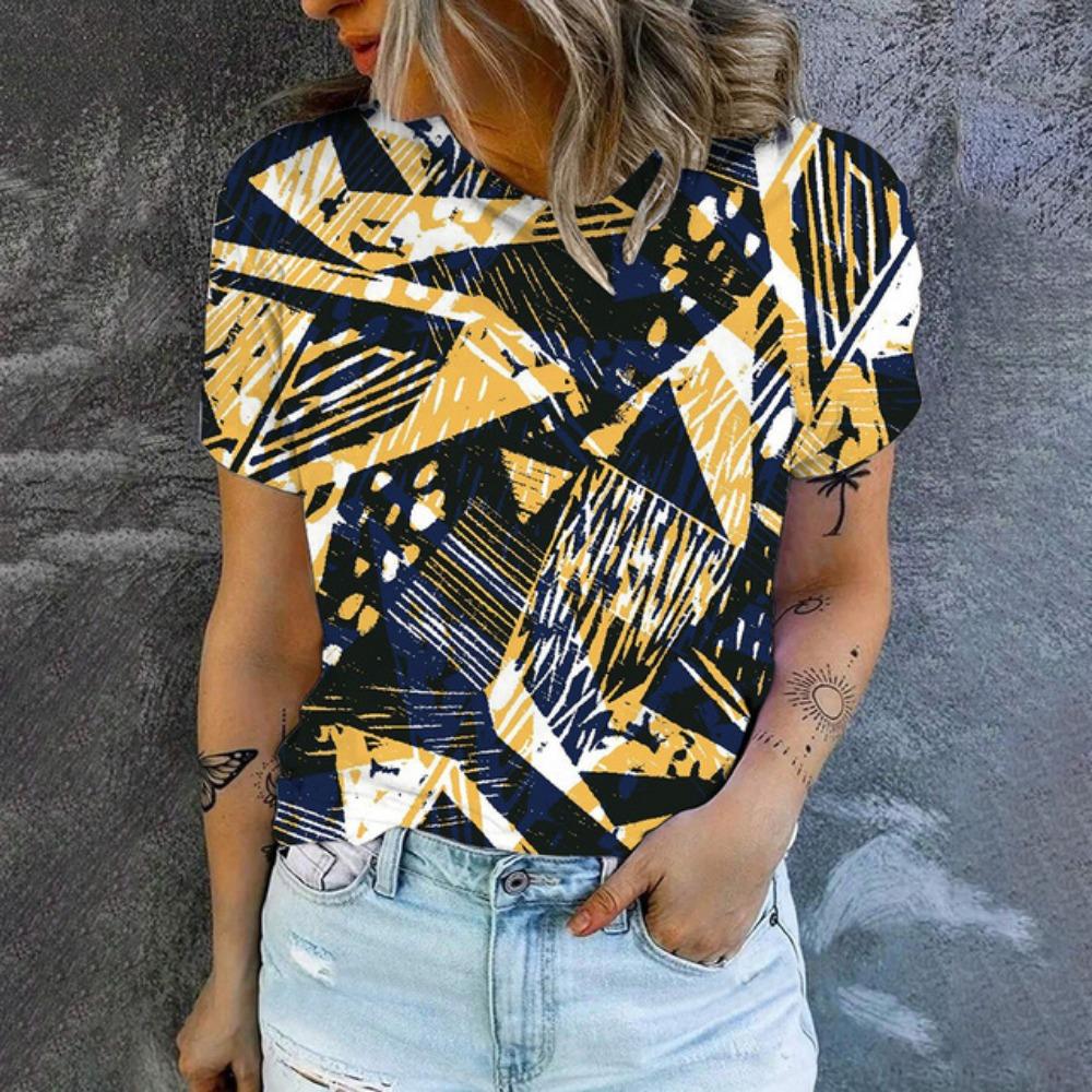 Elegant Women's Round Neck T-shirt Art Graffiti Pattern Fashion T-shirt Summer Leisure Women's Popular Short Sleeved T-shirt