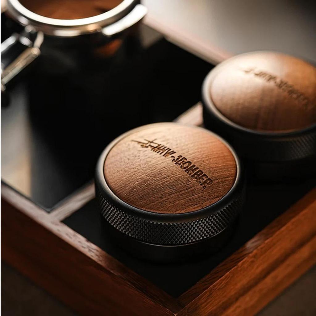 MHW-3BOMBER CD Series Coffee Grinder, Four-Rotor Tamper, Italian Espresso Tamper, Wooden Lid, Black, 58mm, for Home Use