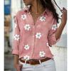 women's Floral Print Turn‑Down Collar Button Down Long Sleeve Loose Casual Blouse Shirt
