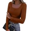 Women's  And Winter Slim Bottom T-shirt Fashion Casual Solid Color Square Neck Pullover Long Sleeve Top