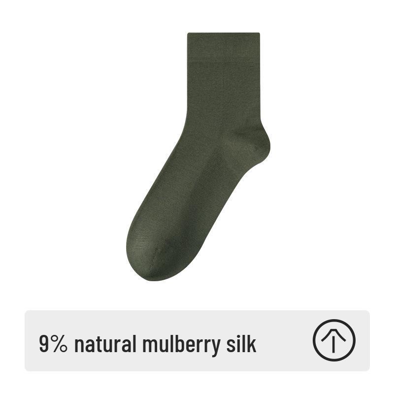 Men's Premium Mulberry Silk Mid-Calf Socks - Antibacterial & Deodorant - Ideal for Business Wear with Leather Shoes - Autumn/Winter Style