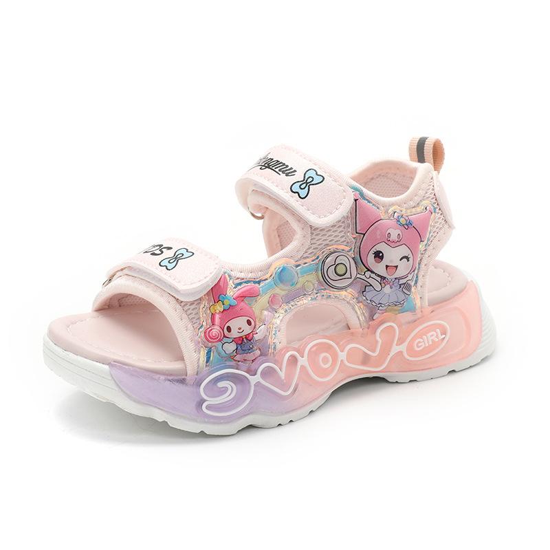 Summer New Girls' My Melody Princess Sandals Children's Kuromi Velcro Glowing Student Beach Shoes