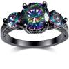 Eryun Wish Colorful Zircon Three Stones, Black Gold Wedding Engagement Ring Woman