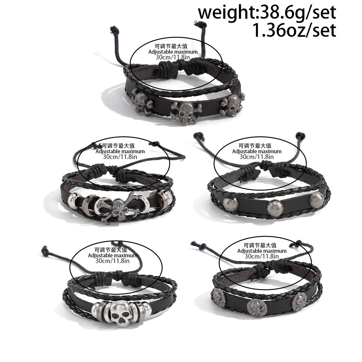 

PU Skull Bracelet Set Fashionable Personality Halloween Punk Style Exaggerated Bracelet Men s Jewelry Black-06599