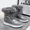 Work Silver Shoes for Woman Half High Chunky White Women's Snow Boots Mid Calf Lace-up with Laces Platform Protective Anti Slip