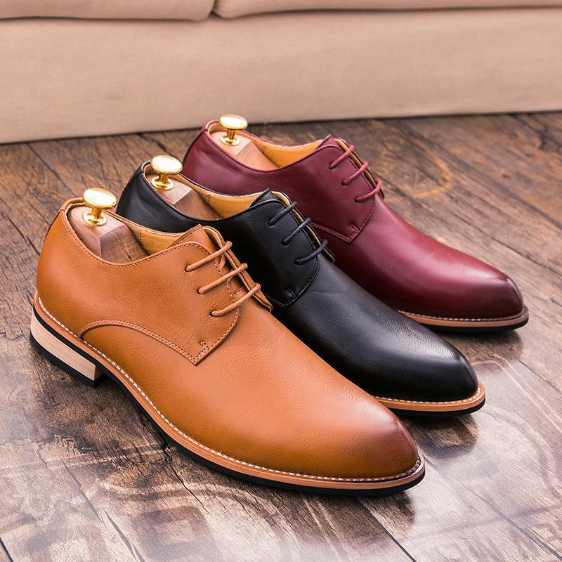 Four Seasons Men's Shoes Men's British Leather Shoes Men's Korean Version Pointed Business Dress British Business Casual Leather Shoes Men's