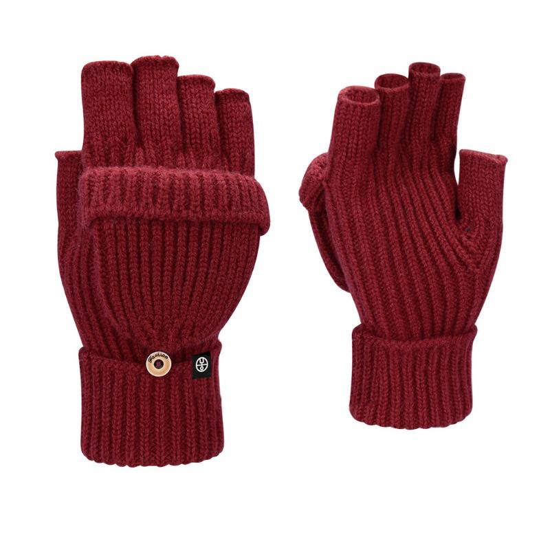 Candy-colored dew finger flip half-finger gloves knitted thermal gloves dual-purpose double-layer thickened to prevent cold autumn and winter