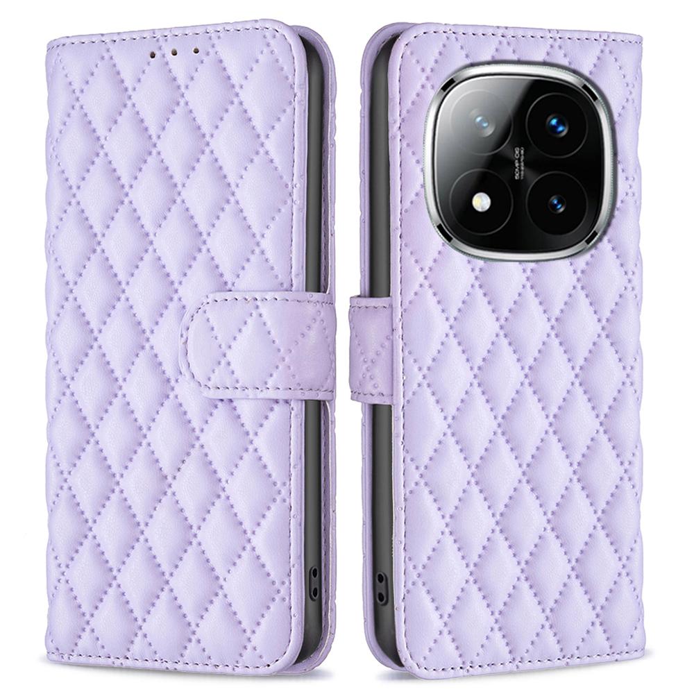 

BINFEN COLOR BF Style-14 For Xiaomi Redmi Note 14 Pro+ 5G/Note 14 Pro 5G/Poco X7 5G Case Rhombus Phone Leather Cover Stand Purple