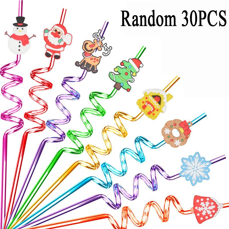 Christmas Spiral Straws Father Christmas Snowflake Elk Straws Drinking Juice Straws Children Straws Christmas Party Decoration