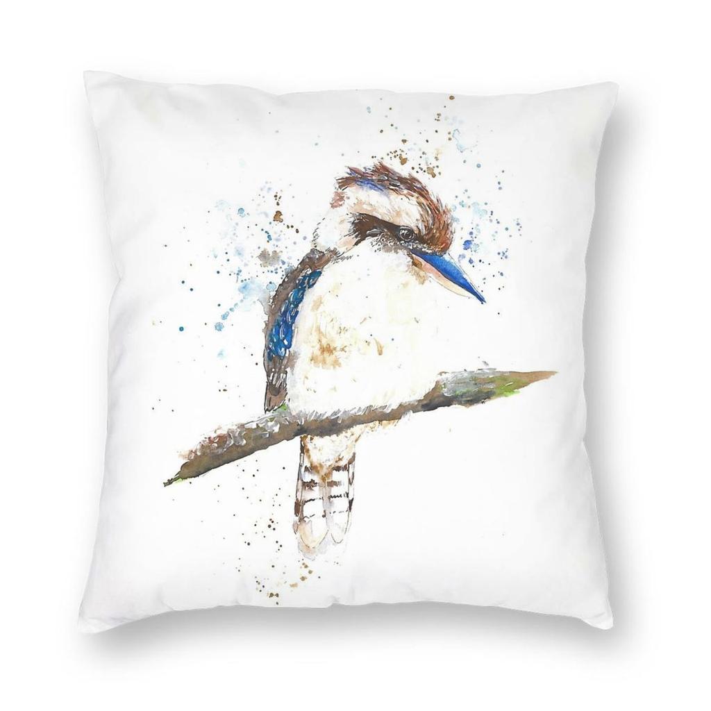 Watercolour Kookaburra Square Pillowcase Polyester Linen Velvet Creative Zip Decor Room Cushion Case