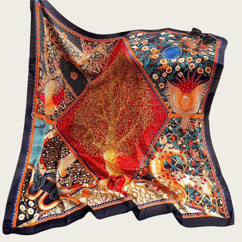 Hangzhou Silk Satin Brocade Scarf 110x110: Versatile Large Silk Feel Shawl for Air Conditioning