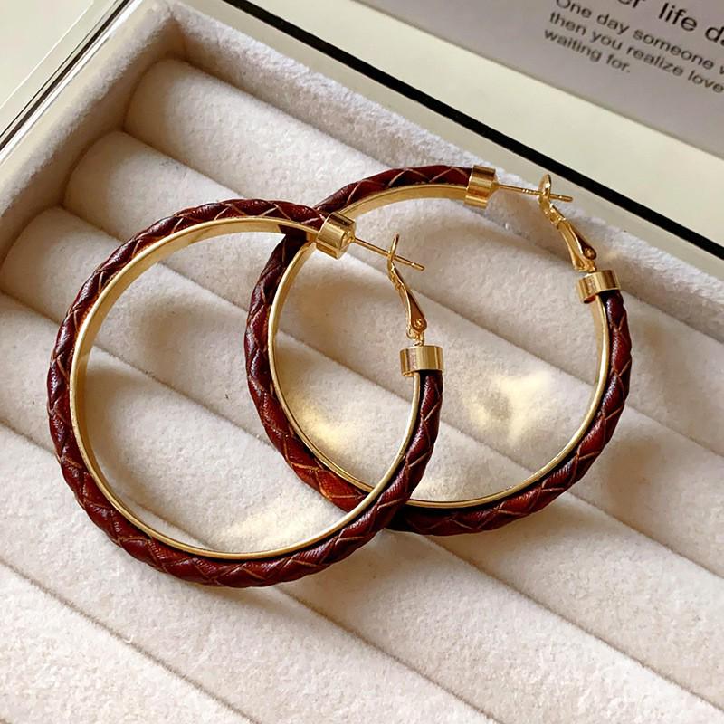 Silver Needle Leopard Print Geometric Hoop Earrings - Trendy High-End Spicy Girl Style for Women