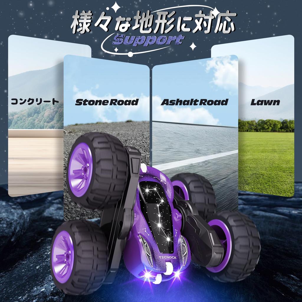 Tecnock RC Car for Kids, USB-C Direct Rechargeable Stunt Car, 360-Degree Rotation, Double-Sided Driving, RC Off-Road, USB Charging, 4WD Four-Wheel Dri