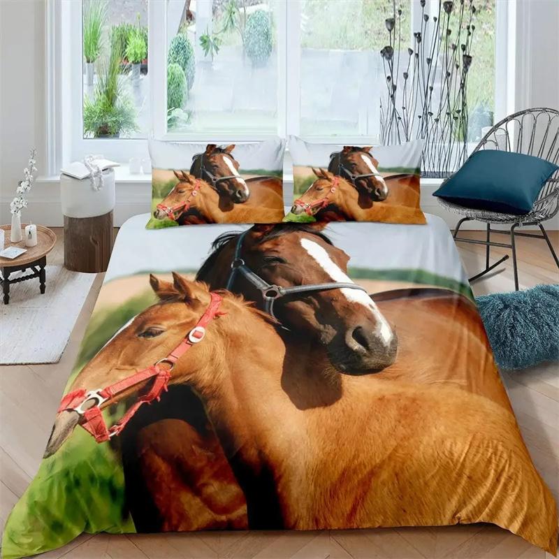 

Luxury 3D Bedding Collection Europe Queen King Double Duvet Cover Collection With Bed Linen Comfortable BlanketQuilt Cover Bed Collection Animal Horse 135X200cm-2pcs