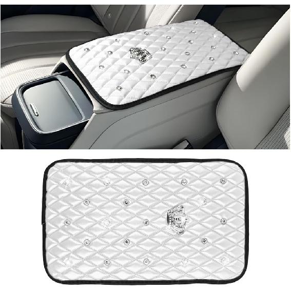 Mandark Bling Car Center Console Cover, Rhinestones Crown Vehicle Armrest Seat Box Mat Pad, Diamond Automotive Interior Arm Rest Cushion Protector