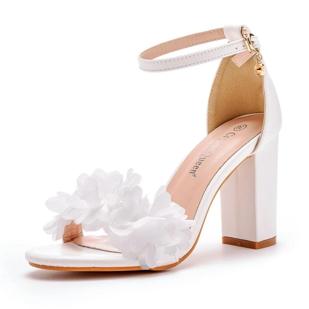 Women Heeled Sandals Wedding Flower Buckle Strap PU 7CM Square Heel Wedding Photography Elegant Women's Shoe Fashion Shoes Pumps