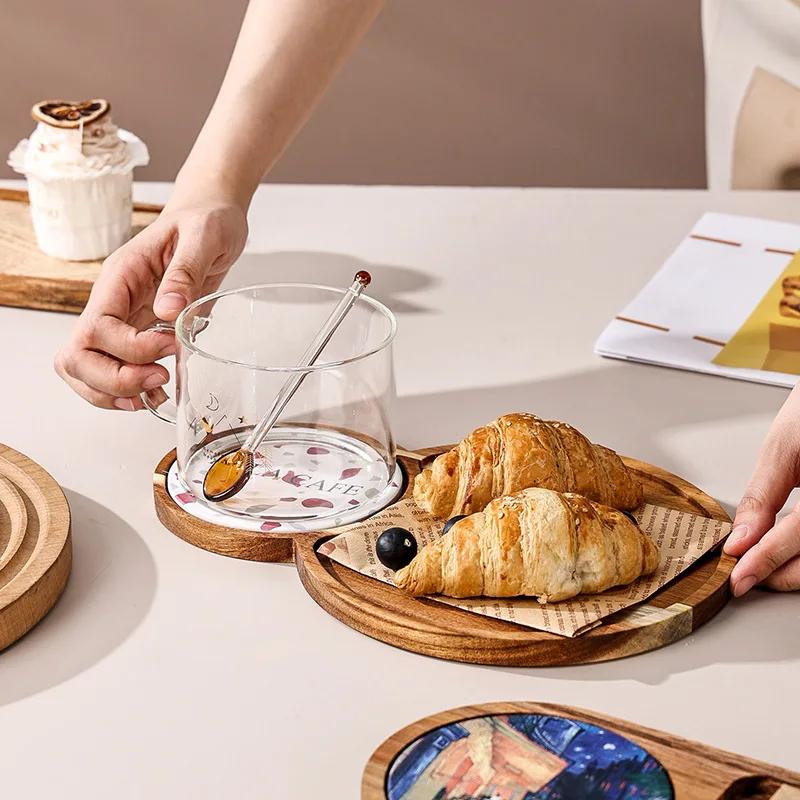 Japanese Solid Wood Tray Afternoon Tea Cake Small Meal Plate Dim Sum Snack Wood Tableware Household Bread Dessert