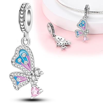 Charms Plata Dreamy Blue Pink Butterfly-Shaped Pendants Fit Original Bracelets Charms For Women Jewelry Diy Making Gifts