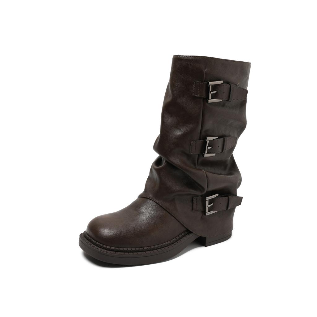 Thick-soled Belt Buckle Knight Boots Children 2025 New Versatile Mopping Boots Pleated Stacking Boots Medium and Long Tube Pants Tube Boots