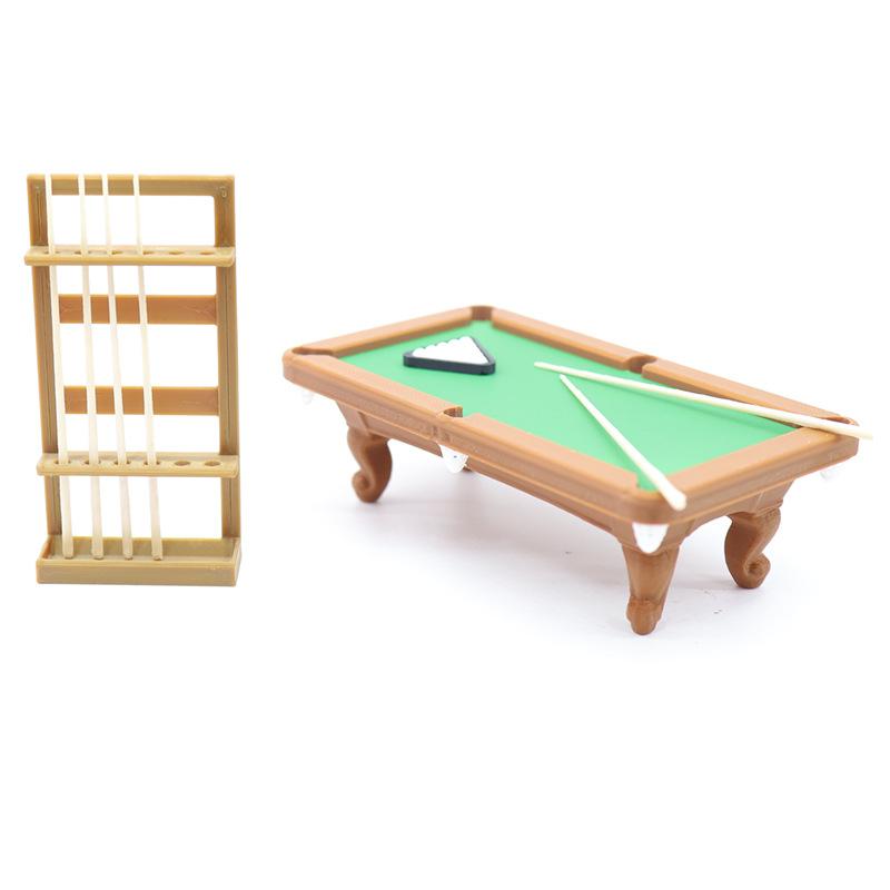 Mini Pool Table 112 Scale Dollhouse Billiard Model Kit 1 Set with Cue Rack for DIY Kids Play Room Setup