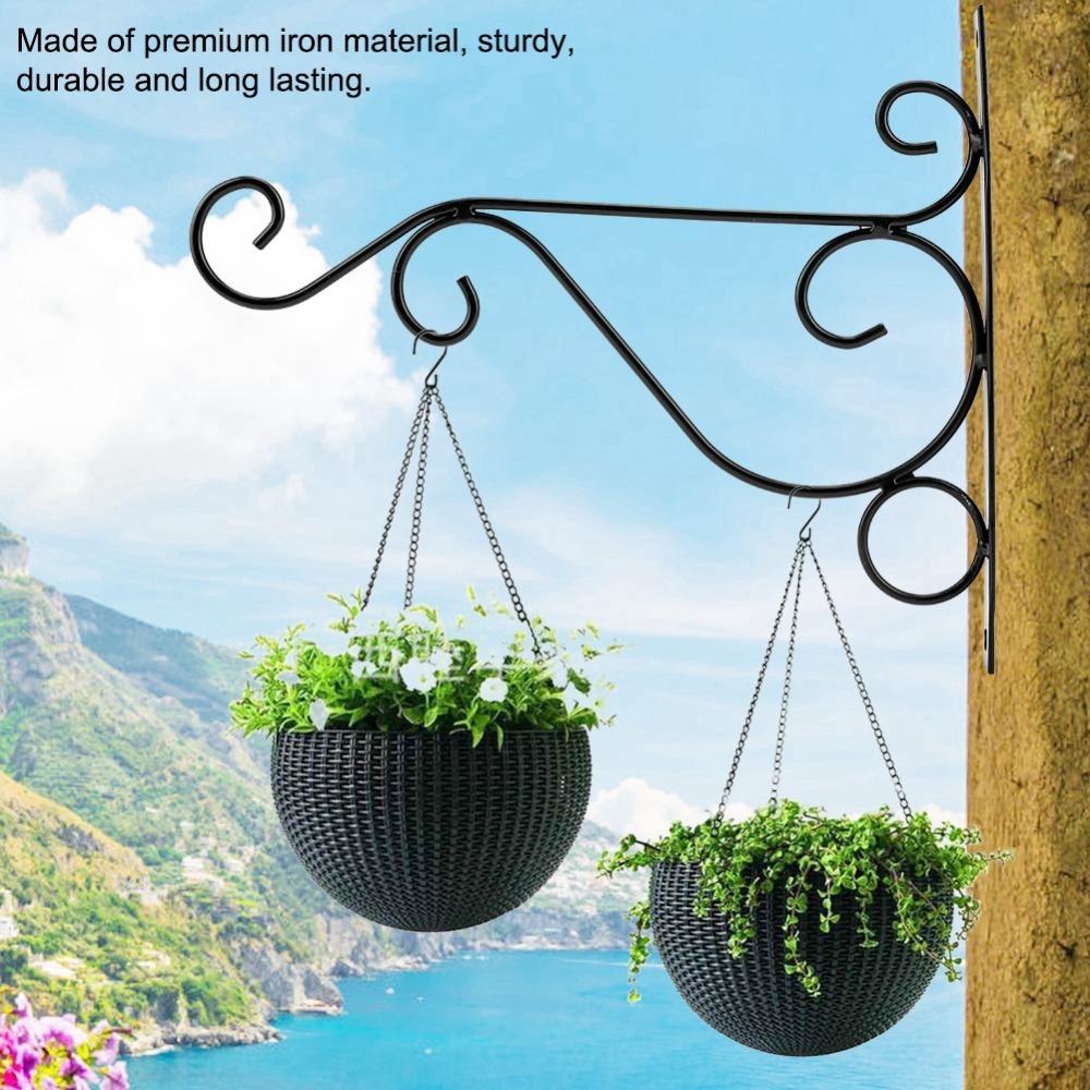 Black Plant Bracket Iron Flower Pot Hook Durable Wall Mounted Plant Hanger чёрный