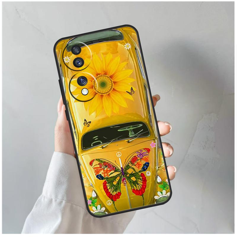 Hippie Fredsbuss och Solrosfodral För Honor 90 Lite 50 70 Magic 5 6 Pro X6 X7 X8 X9 X6a X7a X8a X9a X9b X8b Skydd Coque