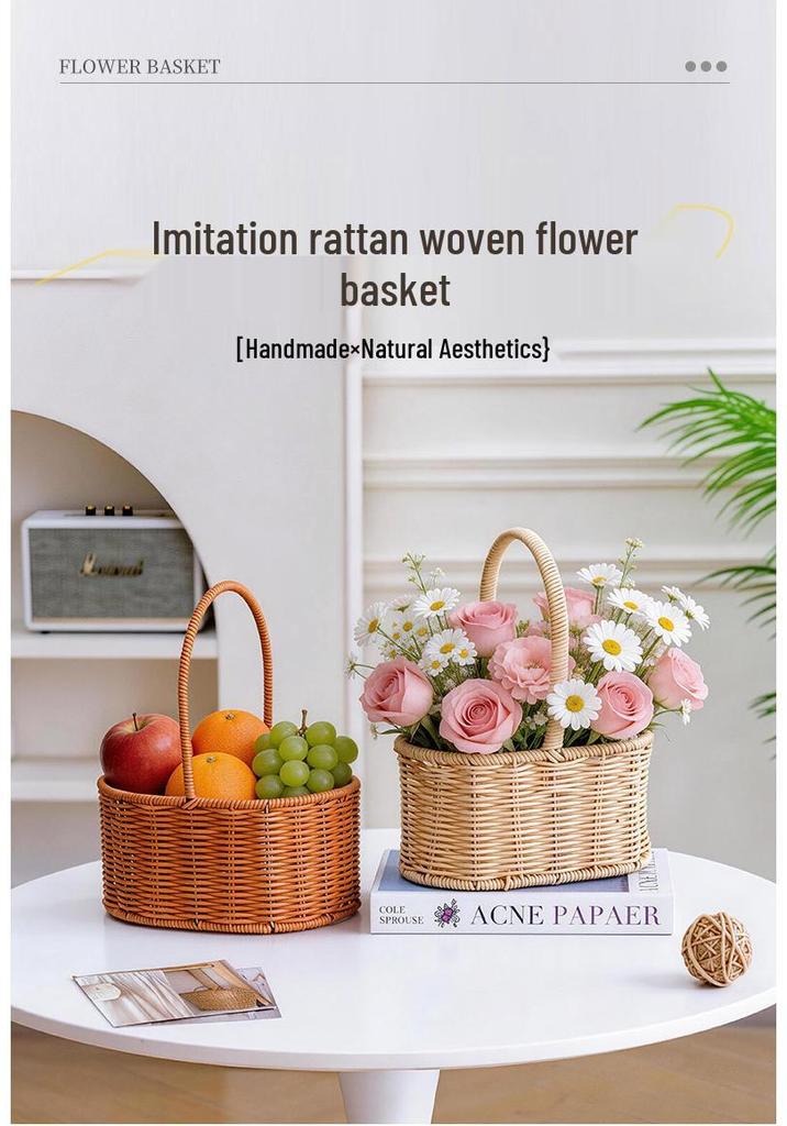 Handwoven Rattan Floral Basket - Ideal for Flowers, Fruit, Snacks, & Gifts