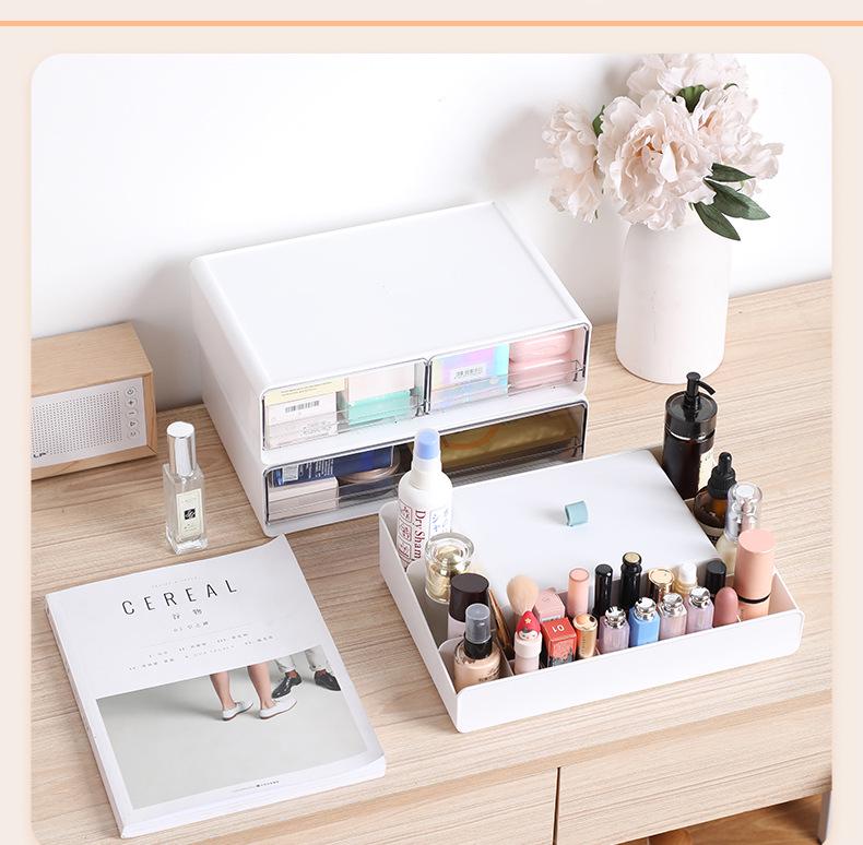 Transparent Multi-Grid Desk Organizer & Cosmetic Storage Drawer