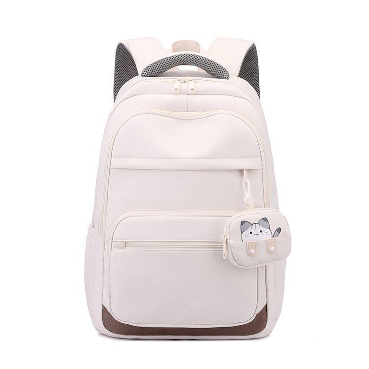 

Рюкзак для ученика начальной школы, цветной блок, женский, большой вместимости бежевый