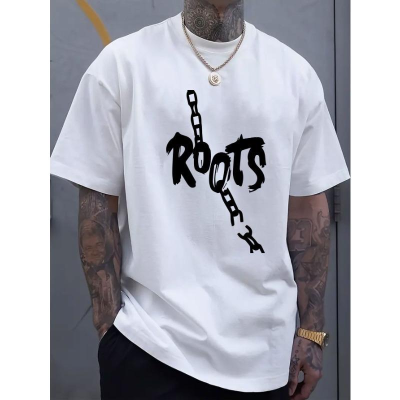 

European sizes Men s round neck short sleeved T-shirt with chain letter pattern print, simple and fashionable T-shirt 4XL білий