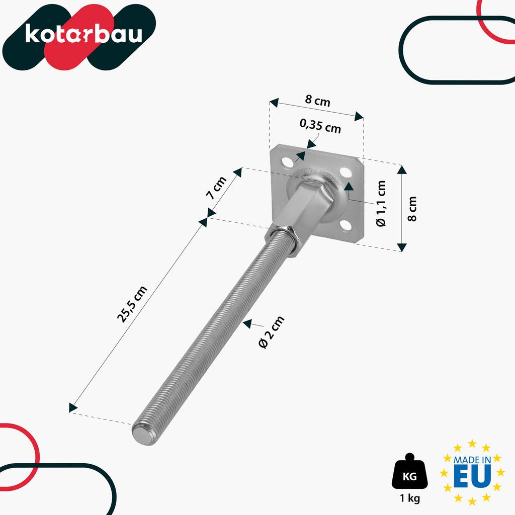 KOTARBAU® Vertically Adjustable Steel Post Base Anchor for Gazebos, Shelters, Fences 80 x 330 mm Set of 2