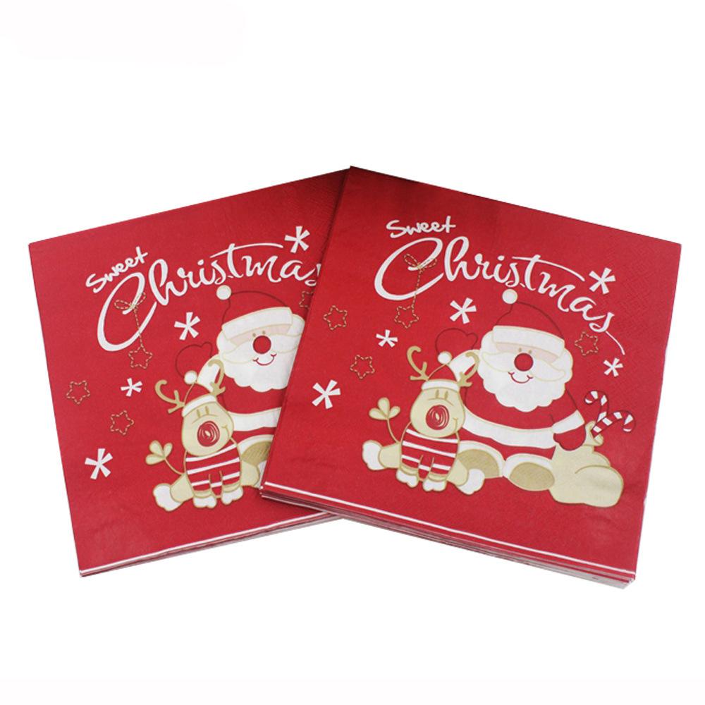 100PCS Christmas Paper Napkins 33X33CM Disposable Snowman Snowflake Reindeer Dinner Napkins Paper Hand Towels for Christmas