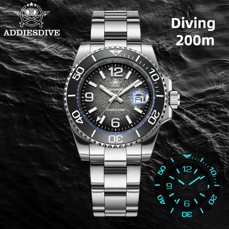 ADDIESDIVE Men Japan 2115 Quartz Watch BGW9 Luminous 200m Waterproof Diver Wristwatch Fashion 316L Stainless Steel Men's Watches