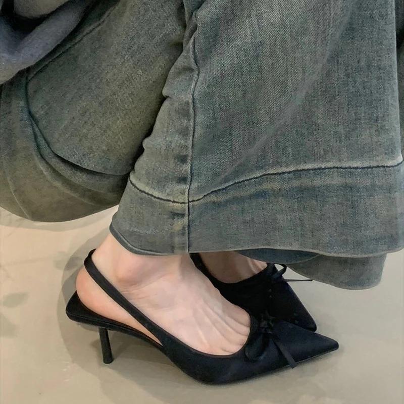 Mode Sommer Damen Sandalen Luxus Spitz High Heel Sandalen Mode Schmetterlingsknoten Slingbacks Pumps Damen Stripper Party Sandalen