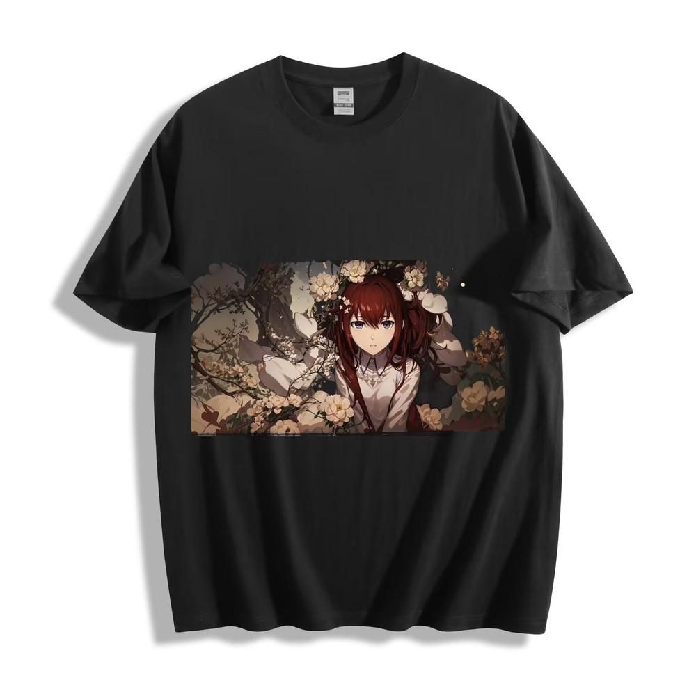 Steins;Gate Makise Kurisu Floral Anime T-Shirt - Elegant Aesthetic Tee