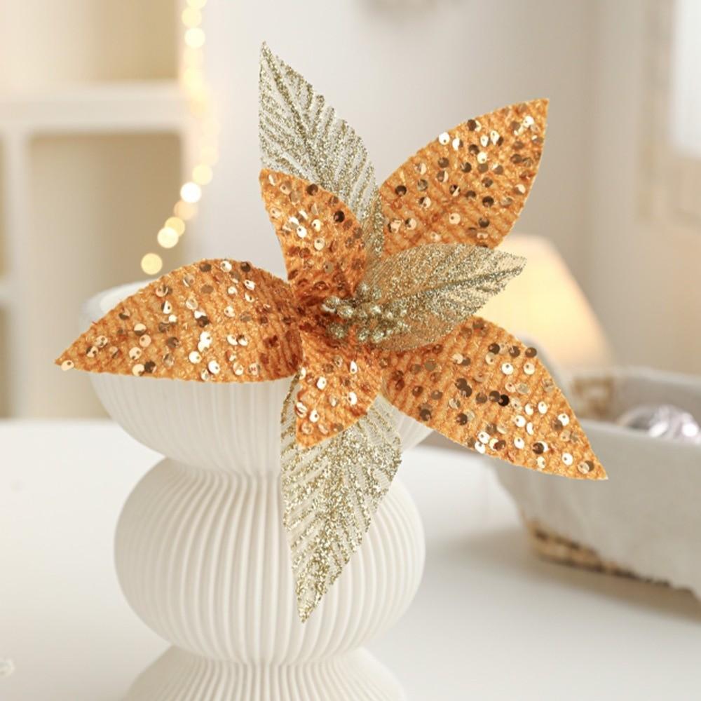 New 25CM Artificial Poinsettia Flower Sequins Sparkling Christmas Glitter Flower Glitter Simulation Flowers Christmas Decoration
