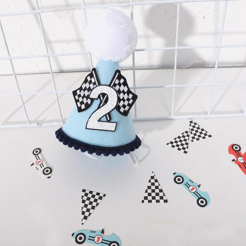 Race Car 2nd Birthday Crown for Boys - Fast Birthday Hat and Decoration, Blue Decor