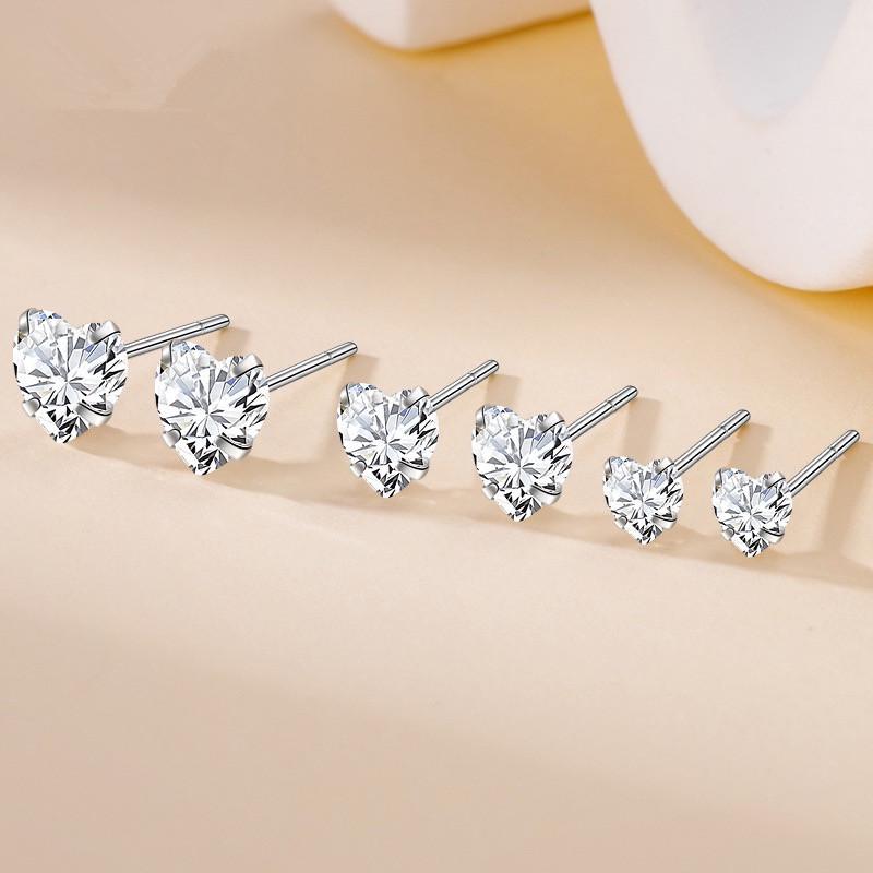S999 Silver Zirconia Heart Stud Earrings for Women S999 Silver