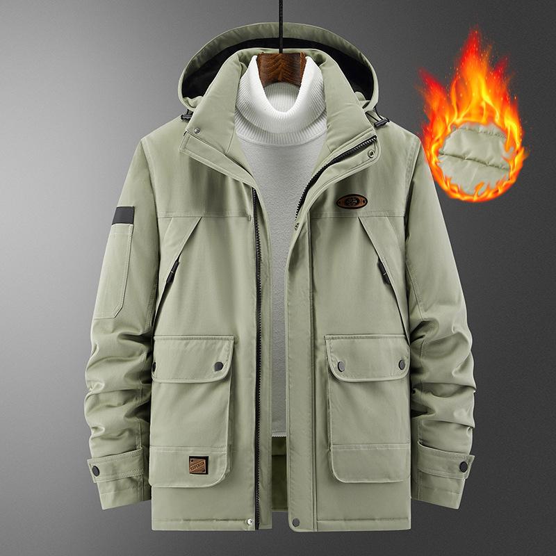 Cotton-padded Men's Casual Velvet Thickened Warm Jacket Autumn and Winter Multi-bag Windproof Padded Cotton Jacket