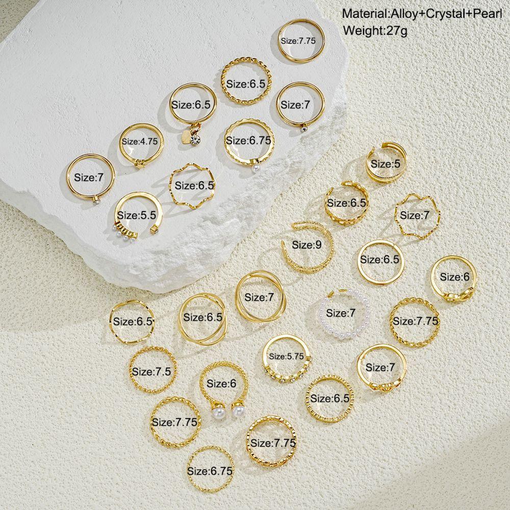 28pcs/set Gold Ring Set Simple  Heart Wave Rings for Women Accessories Jewelry